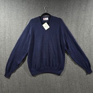 VINTAGE Isle Of Cotton Mens Sweater Pullover Cotton Navy Blue V‎ Neck USA XL NWT